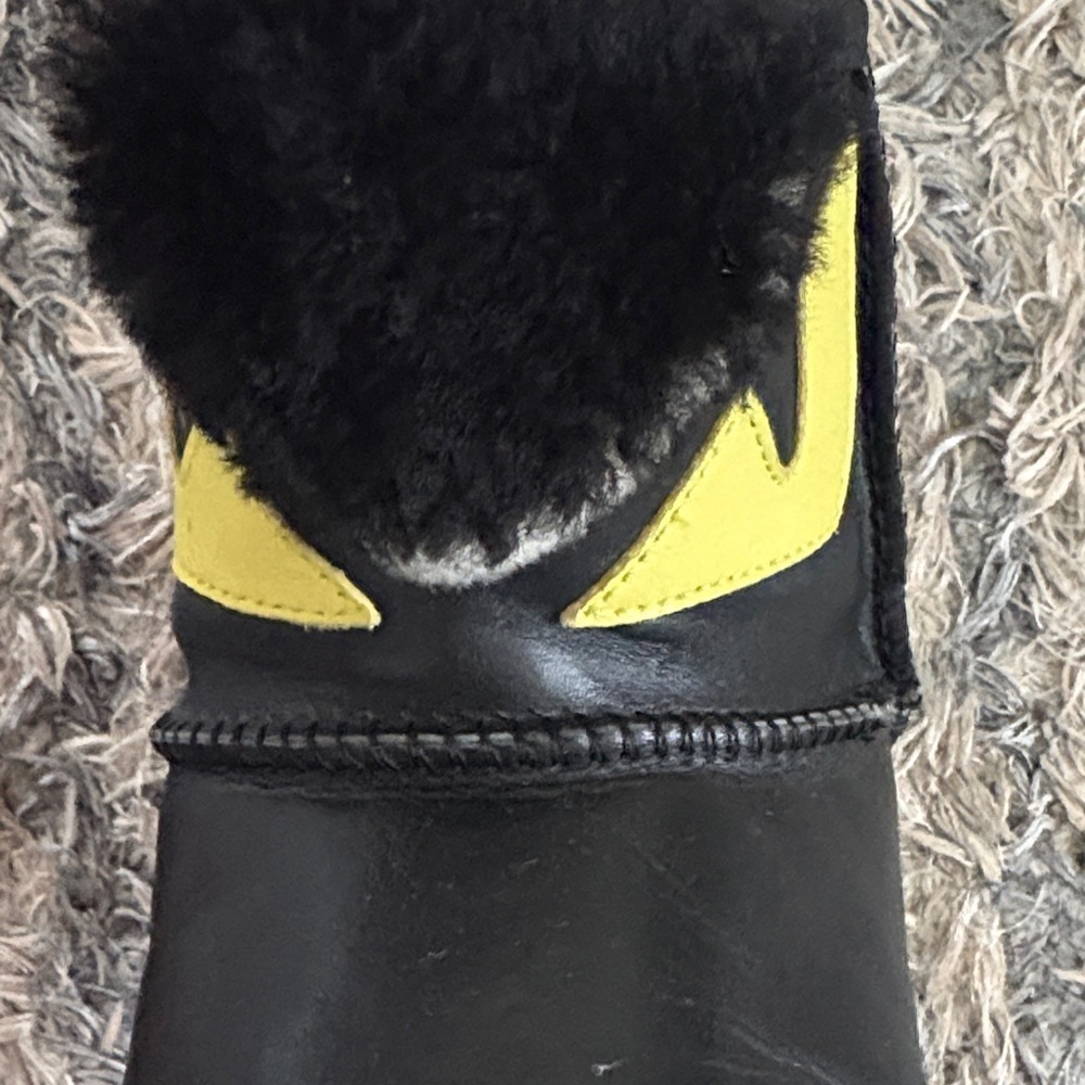 Fendi Black Leather Shearling Bag Bugs Monster Eye Ankle Boots 35.5 - Picture 7 of 13